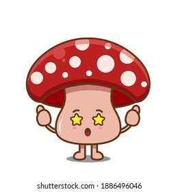 Cute awesome mushroom. Vector illustration of chibi character isolated on white background.
