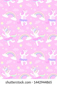 Cute awesome seamless pattern with ballerinas unicorns