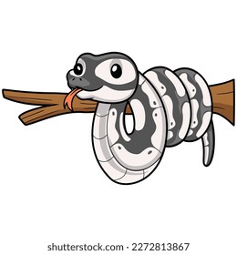 Cute axanthic ball python cartoon on tree branch