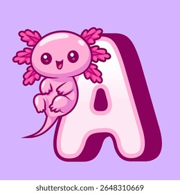 Axolote Bonito Em Um Alfabeto Ilustração De Ícone De Vetor De Desenho Animado. Animal Education Icon Concept Isolado Premium Vetor. Estilo de Desenho Animado Plano