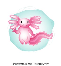 Cute axolotl (Ambystoma mexicanum), ilustración vectorial de estilo caricatura. Alojamiento amigable rosa. Logo de moda.