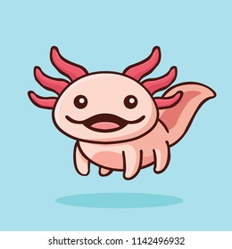 Cute Axolotl (Ambystoma mexicanum) in front of a light blue background
