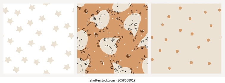 Cute axolotl animal gender neutral baby or kids seamless pattern in terracotta orange and beige  warm pastel colours. 