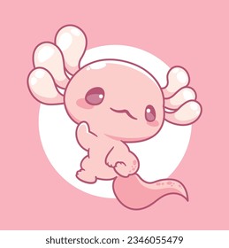 Cute axolotl animal mascot kawaii illustration