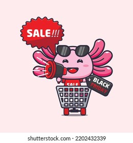 cute axolotl in black friday cartoon illustration