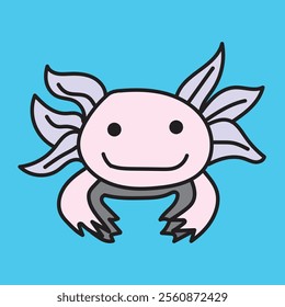 cute axolotl with blue Background