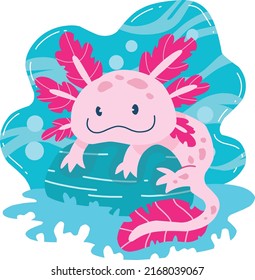 Cute axolotl cartoon animal alphabet mascot with background