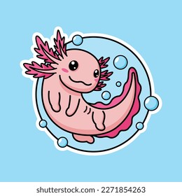 Cute Axolotl Cartoon Character Premium Vector Graphics In Stickers Style