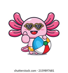 Cute axolotl Cartoon Maskottchen Figur mit Beachball