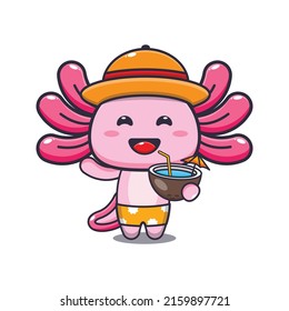 
Cute axolotl Cartoon Maskottchen Getränk frische Kokosnuss