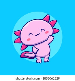 Cute Axolotl Cartoon Vector Icon Illustration. Animal Love Icon Concept Isolated Premium Vector. Flat Cartoon Style