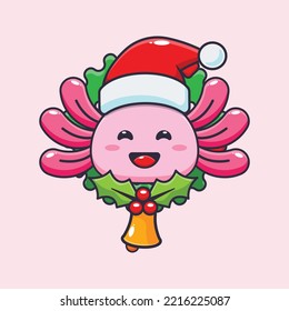 Cute axolotl in christmas day. Cute christmas cartoon illustration.