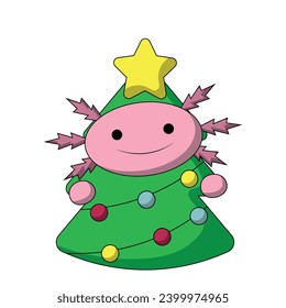 Cute Axolotl in costume Christmas Tree in color