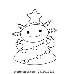 Cute Axolotl in costume Christmas Tree in black and white