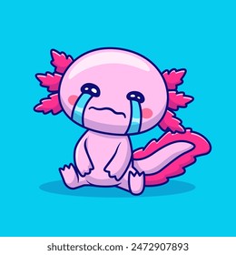 Cute Axolotl Crying Cartoon Vector Icon Illustration. Animal Nature Icon Concept Isolated Premium Vector. Flat Cartoon Style