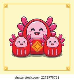 Cute axolotl with daruma dolls costume in chinese new year. 