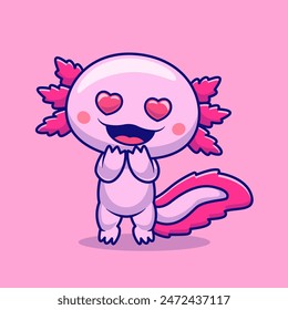 Cute Axolotl Falling In Love Cartoon Vector Icon Illustration. Animal Nature Icon Concept Isolated Premium Vector. Flat Cartoon Style