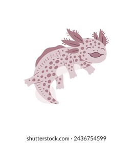 Cute axolotl funny character of pink Mexican salamander, flat cartoon vector illustration isolated on white background. Funny axolotl charming aquatic creature.