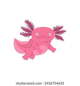 Nette axolotl lustige Figur des rosa mexikanischen Salamander, flache Cartoon Vektor-Illustration isoliert auf weißem Hintergrund. Lustige Axolotl charmante Wasserkreatur.