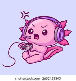 Ilustração do ícone do vetor do desenho animado Axolotl Gaming bonito. Tecnologia Animal Icon Conceito Isolado Premium Vetor. Estilo de Desenho Animado Plano
