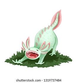 Cute Axolotl isolated image. Yawning triton image
