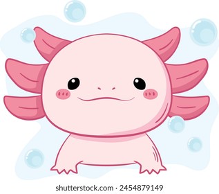 cute axolotl in kawaii style. Collection of lovely axolotl baby in different poses. Can be used for t-shirt print, sticker, greeting card design. Vector illustration