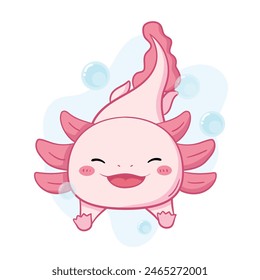 cute axolotl in kawaii style. Collection of lovely axolotl baby in different poses. Can be used for t-shirt print, sticker, greeting card design. Vector illustration.funny doodle illustration.