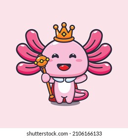 Cute axolotl king cartoon vector illustration