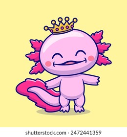 Cute Axolotl King Wearing Crown Cartoon Vector Icon Illustration. Animal Holiday Icon Concept Isolated Premium Vector. Flat Cartoon Style