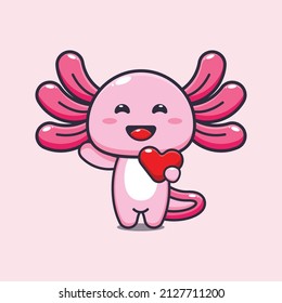 cute axolotl mascot cartoon character illustration in valentine day