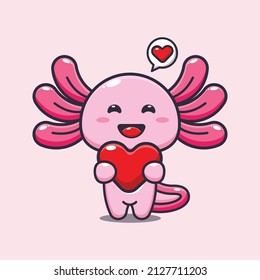 cute axolotl mascot cartoon character illustration in valentine day