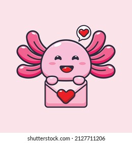 cute axolotl mascot cartoon character illustration in valentine day