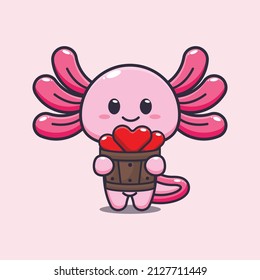 cute axolotl mascot cartoon character illustration in valentine day