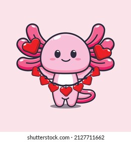 cute axolotl mascot cartoon character illustration in valentine day