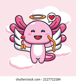 cute axolotl mascot cartoon character illustration in valentine day