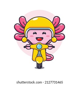 cute axolotl mascot cartoon character ride on scooter