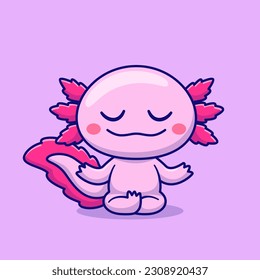 Cute Axolotl Meditation Yoga Cartoon Vektorsymbol Illustration. Animal Sport Icon Konzept isolierter Premium Vektor. Flachbildkartonstil