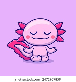 Cute Axolotl Meditation Yoga Cartoon Vector Icon Illustration. Animal Nature Icon Concept Isolated Premium Vector. Flat Cartoon Style