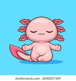 Cute Axolotl Meditation Yoga Cartoon Vector Icon Illustration. Animal Nature Icon Concept Isolated Premium Vector. Flat Cartoon Style