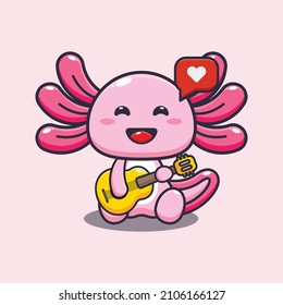 Ilustración vectorial de dibujos animados de guitarra con axolotl mate