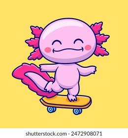 Nette Axolotl Spielen Skateboard Cartoon Vektorgrafik Icon Illustration. Animal Sport Icon Concept Isolated Premium Vektorgrafik. Flacher Zeichentrickstil