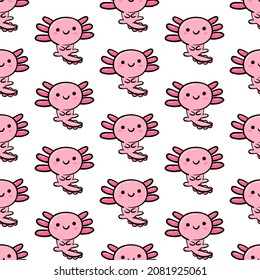 Cute Axolotl Seamless Pattern. Cartoon animal background Colorful Vector background for kids, textile, pattern fabric, wallpaper