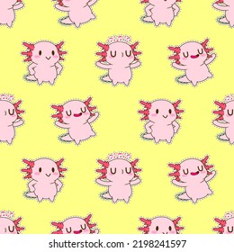 cute axolotl seamless pattern vector illustration