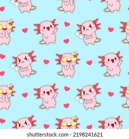 cute axolotl seamless pattern vector illustration