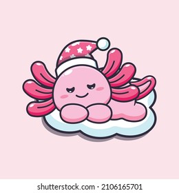 Cute axolotl sleep cartoon vector illustration