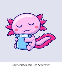 Cute Axolotl Sleeping With Pillow Cartoon Vector Icon Illustration. Animal Nature Icon Concept Isolated Premium Vector. Flat Cartoon Style