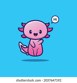 Cute axolotl with smile expression isolated on blue background