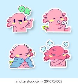 conjunto vectorial de pegatinas de axolotl lindo