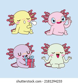 cute axolotl sticker vector set