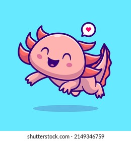 Cute Axolotl Schwimmen Cartoon Vektorsymbol Illustration. Tiernatur-Symbol Konzept isolierter Premium-Vektorgrafik. Flachbildkartonstil